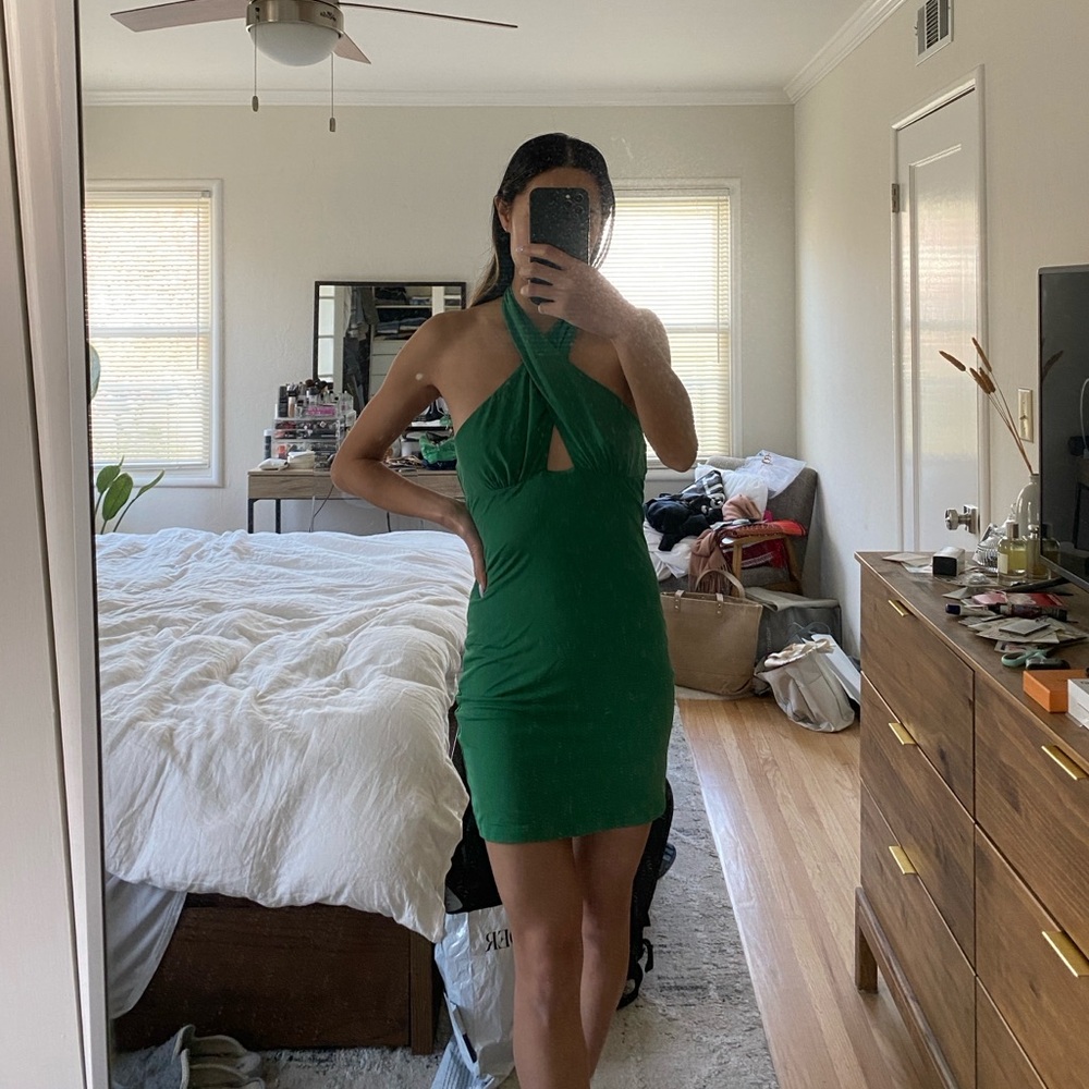 NWT Green halter mini dress with zipper closure